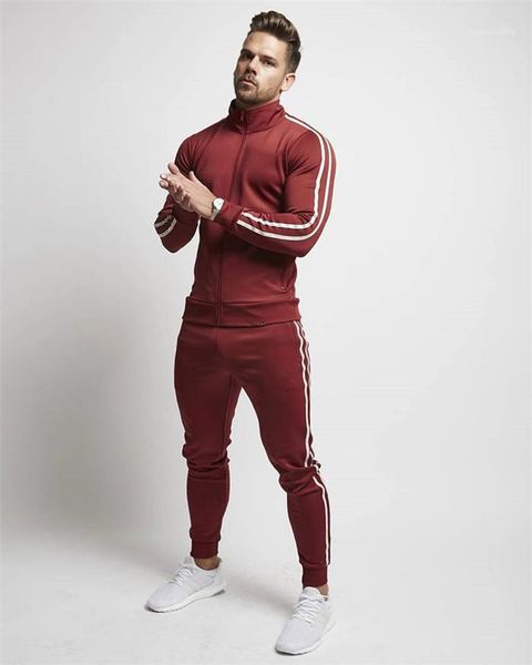 

tracksuits spring autumn teenagers sports suits males stand colar zipper fly drawstring pencil pants casual sets mens striped print 2pcs, Gray