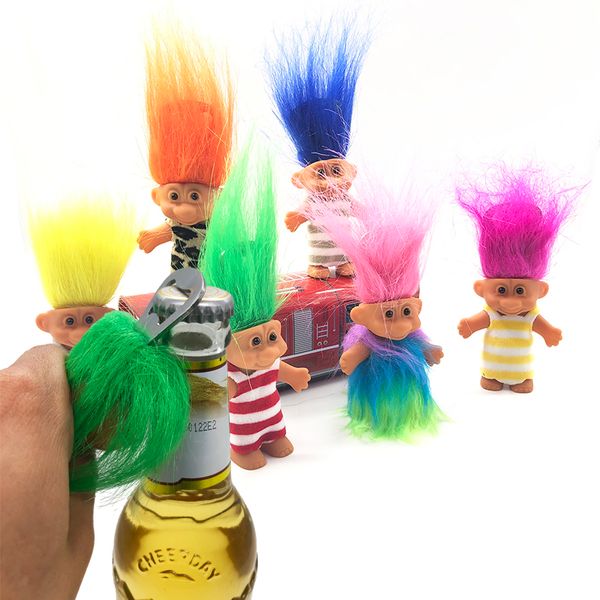 

8cm colourfull hair troll doll leprocauns dam troll toys multifunction bottle opener ugly doll birthday party gifts