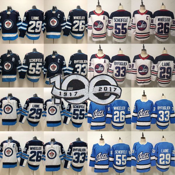 

100th Patch Winnipeg Jets Jerseys 37 Connor Hellebuyck 29 Patrik Laine 33 Dustin 55 Mark Scheifele 26 Blake Wheeler Hockey Jerseys