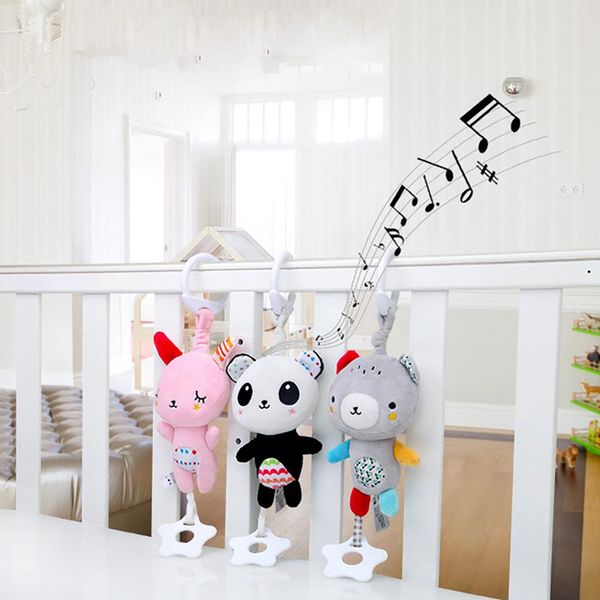 

kuulee infant teether hanging rattle toy cute bear rabbit music infant carriage bed hang plush toy music teether hanging rattle