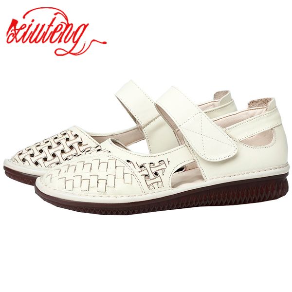 

xiuteng genuine leather women flats new cut-outs summer shoes woman hollow women's loafers female solid shoe large size 35-41, Black