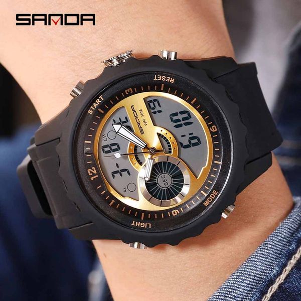 

men's classic fashion electronic watch led belt sports double display sport watch electronic digital gifts men's wrist, Slivery;brown