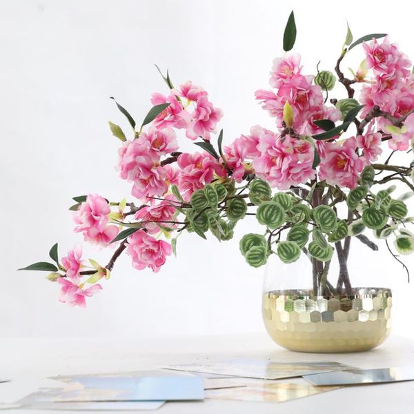 

cherry artificial flower blossom short branch flower double petal bonsai home decoration counterparty wedding ww82