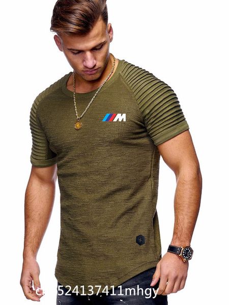 

for short-sleeved solid color men's t-shirt men's casual sports wild t-shirt pleated shoulder jacquard stripes slim