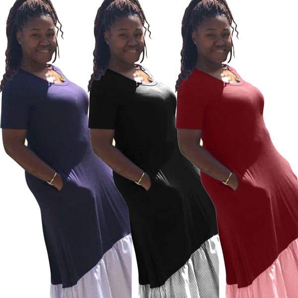 

women long maxi dress plus size short sleeve o-neck summer loose party night club street casual dresses vestidos, Black;gray