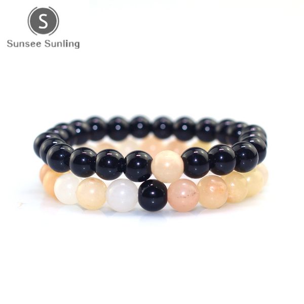 

dongling stone bright stone combination male female couple beaded bracelet simple natural handmade bracelet, Black