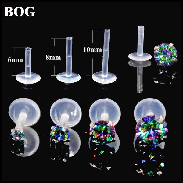 

lot 4pcs rainbow zircon bioplast labret monroe lip stud ear cartiliage tragus helix piercing stud ring 16g body jewelry, Slivery;golden