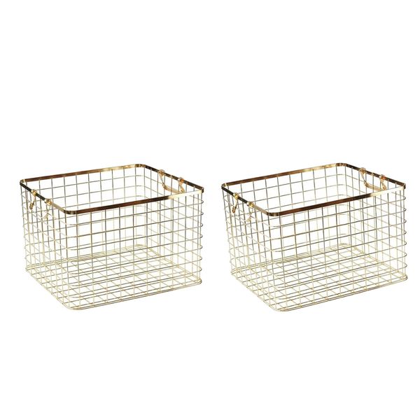 

2pcs nordic dirty clothes storage basket metal wire laundry hamper golden