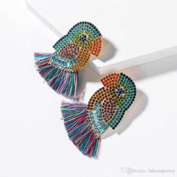 

женщины rhinestone parrot серьги стержня животные parrot длинные серьги кисточка для подарка ювелирных изделий партии multicolor моды высоко, Golden;silver