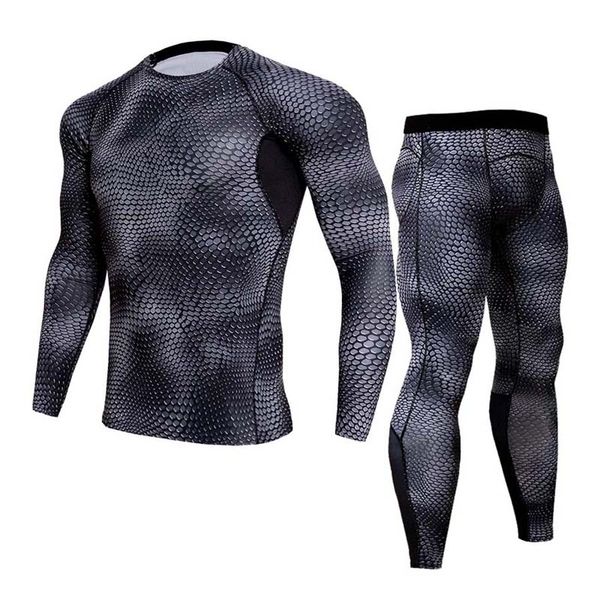 

new compression sportswear 2 piece tracksuit rashgarda mma long sleeve t shirt men fitness leggings jogging quick dry men's suit, Gray