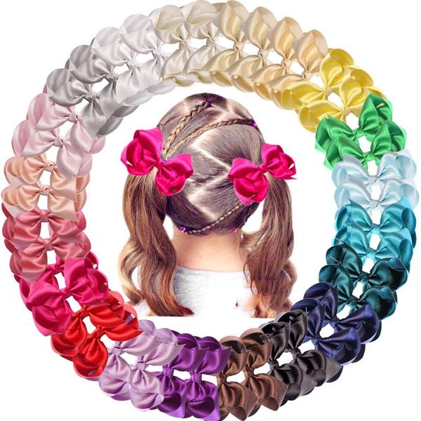 

40 pcs 4.5 inch glitter grosgrain ribbon shiny hair bows alligator hair clips for girls infants toddlers kids in pairs, Slivery;white
