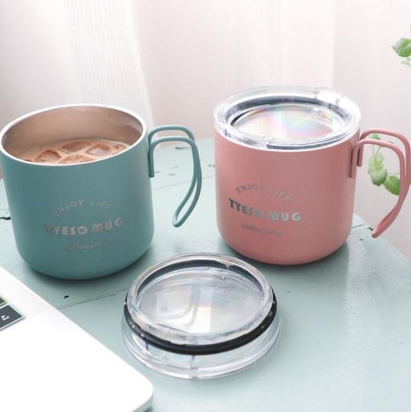 

400ml stainless steel coffee beer mugs with lid portable handgrip wine glasses cup travel water tumbler with handle an2618
