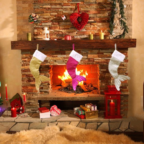 

18-inch satin sequins fishtail holder bag xmas tree hanging ornaments christmas stocking candy gift new year decoration ornament