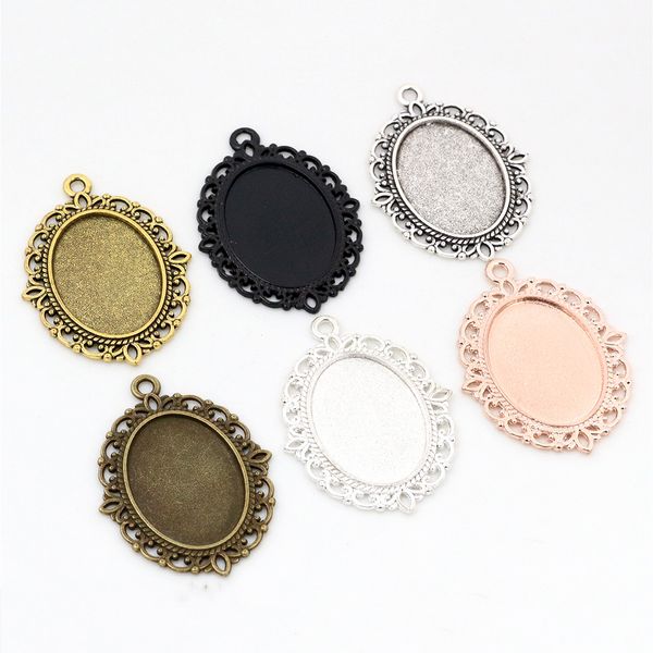 

10pcs 18x25mm inner size 6 colors plated classic style cameo cabochon base setting charms pendant necklace findings, Blue;slivery
