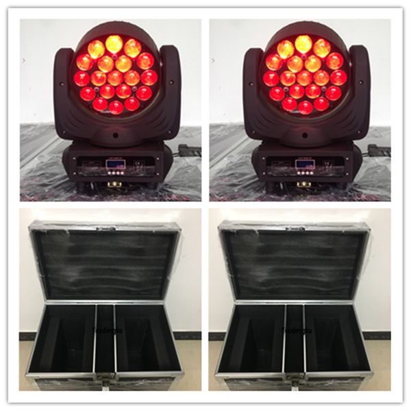 4 Stück mit Flightcase 19x10W LED Moving Head Discolicht RGBW 4in1 Zoom LED Wash Moving Head Beam Zoom Moving Lights mit Road Case