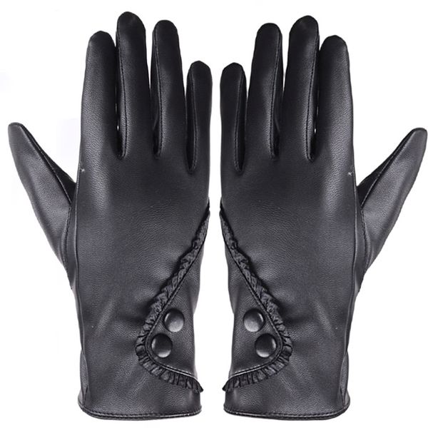 

fashionleather gloves women lady full finger leather gloves winter warm mitten gloves female xmas gift black#20, Blue;gray