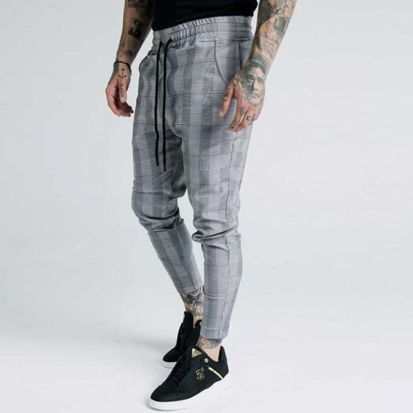 

mens joggers casual skinny plaid pants men autumn sweatpants bottom trousers streetwear brand clothing track jogger joggers men, Black