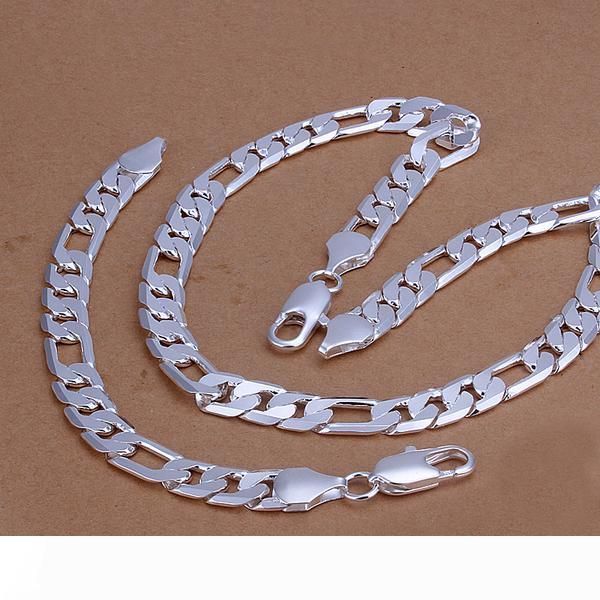 

high grade 925 sterling silver '12mm flat three a piece - men jewelry set dfmss086 brand new factory direct 925 silver necklace bracele