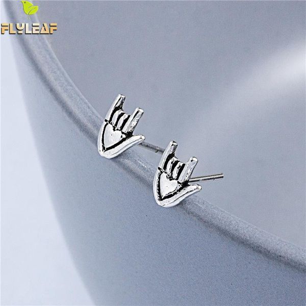 

flyleaf heart-shaped palm rock 100% 925 sterling silver stud earrings for women tiny earings fine jewelry vintage high quality, Golden;silver