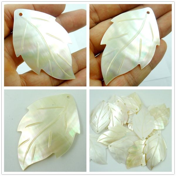 

wholesale 64*41mm natural sea shell hand-carved leaves pendant beads necklace jewelry 5pc, Silver
