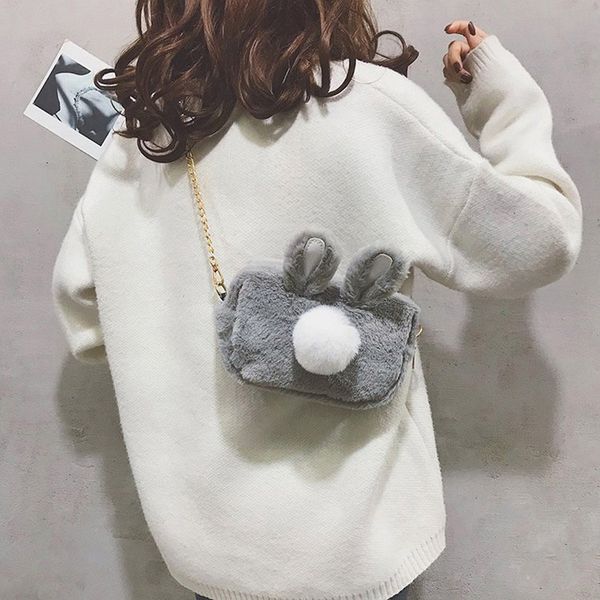 

fashion women cotton fabric character rubbit-like plush crossbody bag chain weird bag cute shoulder bags *
