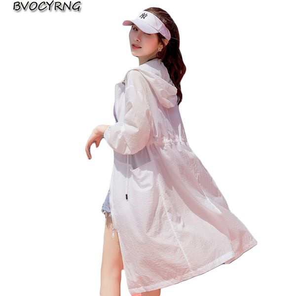 

2019 summer new sun protection clothing women medium length big size loose jacket thin hooded clothing solid color leisure, Black;brown