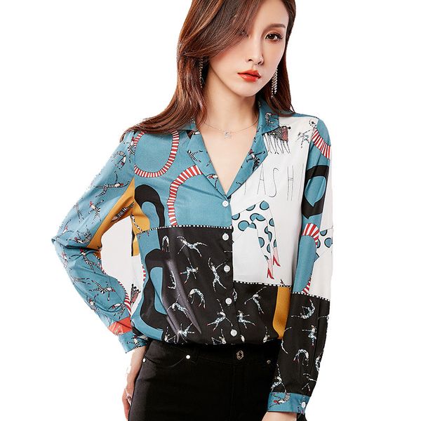

women new chiffon shirt long-sleeved blouse fashion design contrast color workwear spring autumn blouse ol work, White