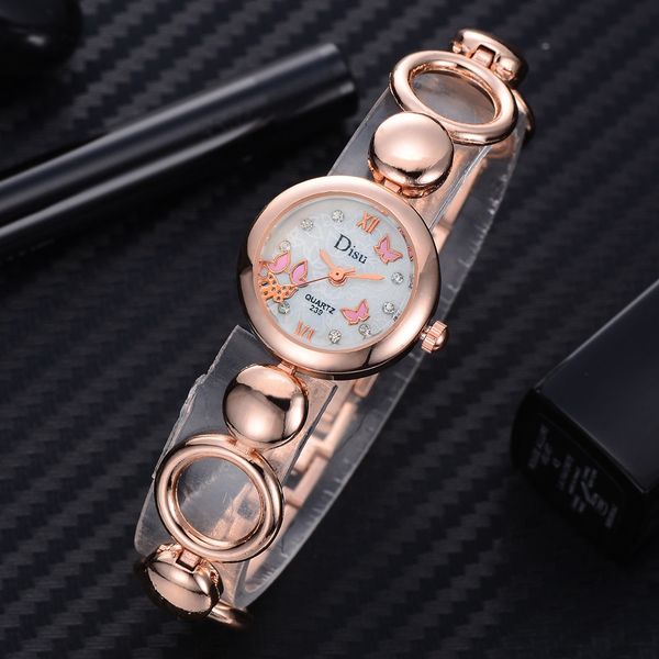 

women watches elegant fashion dress ladies quartz wristwatch butterfly printing rhinestone metal band bracelet watch clock 2019, Slivery;brown