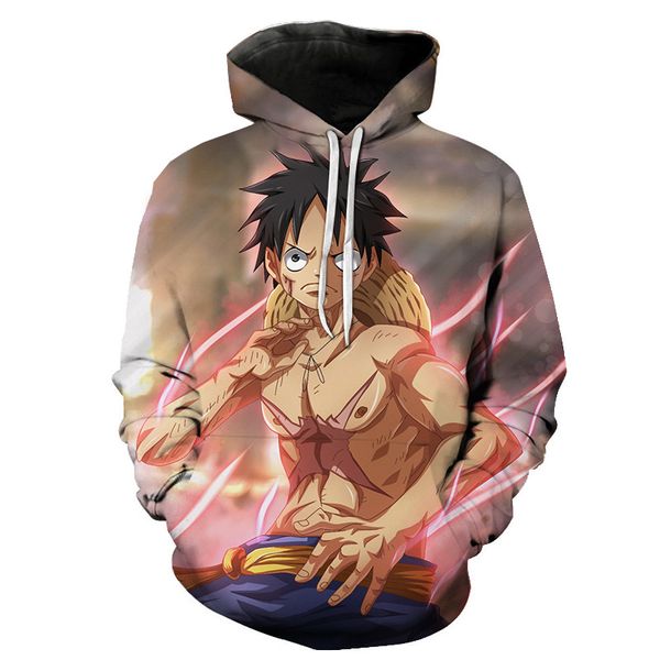

cloudstyle anime 3d hoodies men clothes 2018 sweatshirts one piece luffy print pullovers harajuku streetwear asian size, Black