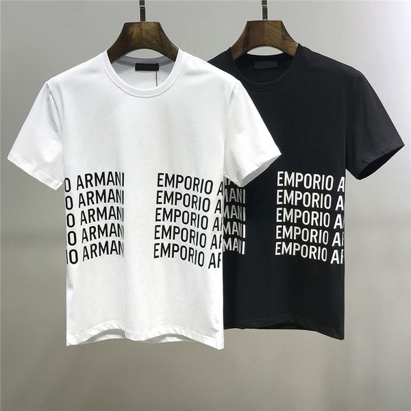 

2020 футболка весна и лето новый высококачественный хлопок печать с коротким рукавом круглый вырез панели роскошная футболка размер: -xxxxl, White;black