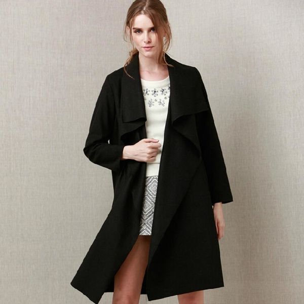 

jazzevar 2019 new autumn high fashion women's wool blend trench coat casual long outerwear loose clothing for lady 860103 y190926, Black