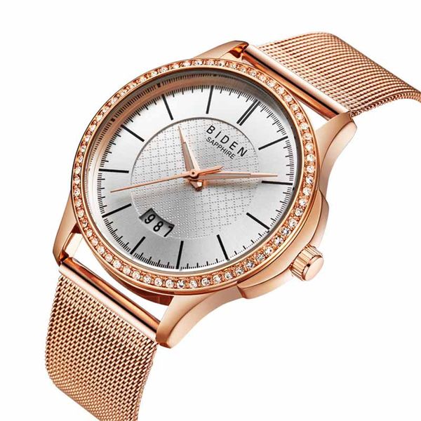 

business neutral with date diamond mesh belt watch, Slivery;brown