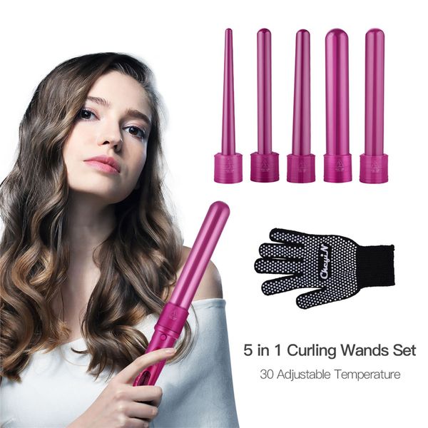 

5 in 1 ceramic hair curler 9-32mm roller curling wand styling tool professional hair curling iron electric hair waver with glove