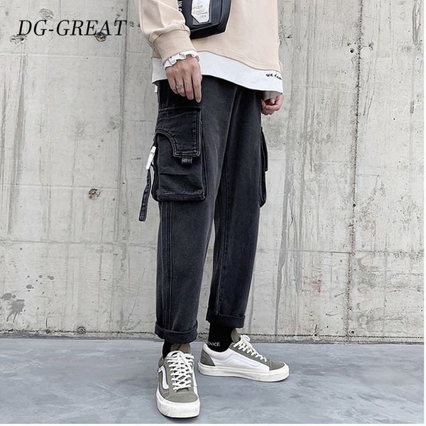 

men streetwear men's jeans autumn winter pants hip hop mens fashions sweatpants baggy cargo pants casual washes overralls men, Blue
