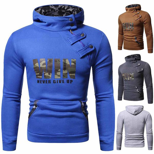 

men's hoodies & sweatshirts 2021 mens sweatshirt letter print winter clothes men never give up pullover hoodie streetwear hip hop cloth, Black