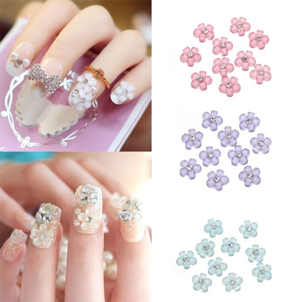 

10pcs/pack 4 colors nail art rhinestones diy shiny flower nail rhinestones glitters 3d crystal stones flower art decoration, Silver;gold