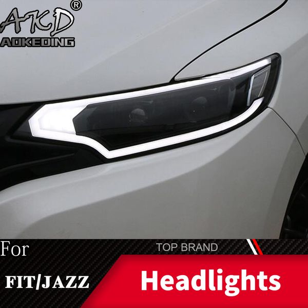 

head lamp for fit jazz gk5 2014-2018 headlights fog lights daytime running lights drl h7 led bi xenon bulb car accessories