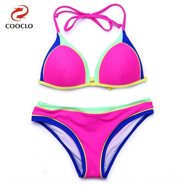 

fresh and sweet color matching elegant bikini solid color temperament stitching triangle bag bikini, White;black