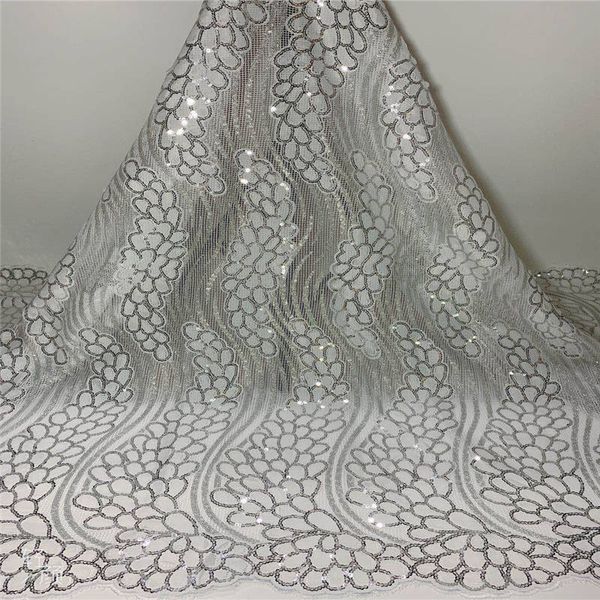 

white french tulle sequined lace fabric 5yards african lace fabric for wedding nigerian floating flower clotha1805, Black;white