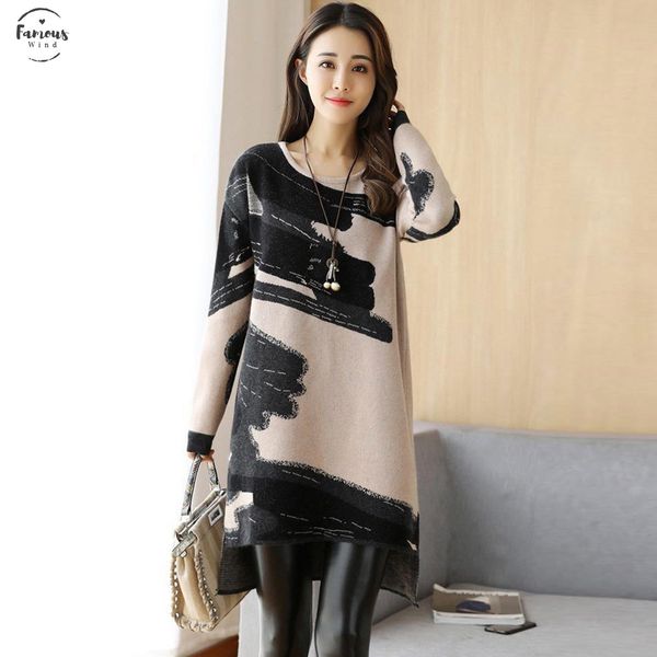 

2020 women autumn winter dress fashion korean loose dress knitted long sleeve sweater dresses japanese korean style dress, Black;gray