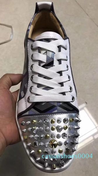 

2020 men casual shoes red bottom sneakers spike stud sneaker red sole party shoes low sneakers male ac04, Black