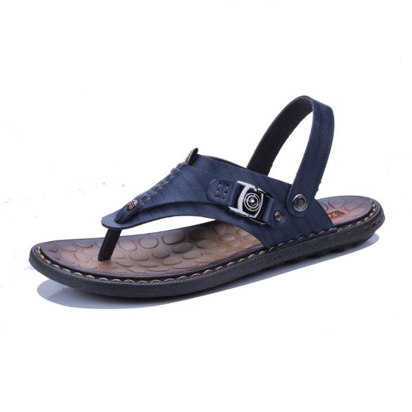 

summer genuine leather sandals men casual sandals leather beach slippers fashion male flip flops sandalias, Black