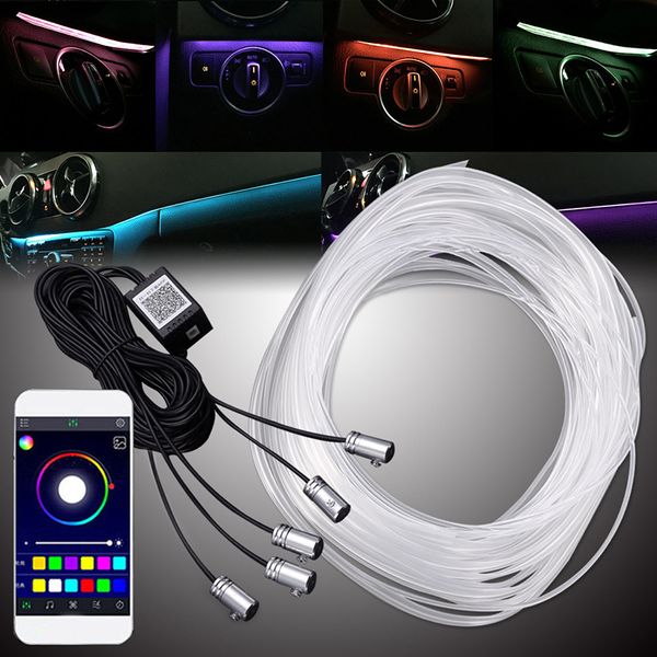 

5 in 1 6m sound active el neon strip light rgb led car interior light multicolor bluetooth phone control atmosphere 12v