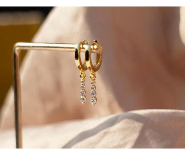 

925 sterling silver earring fashionable zircon long strip tassel short drop earring trend cute sweet girl woman silver ear jewel