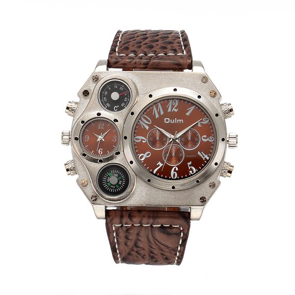 

hp1349 oulm multiple time zone quartz watches men watches oulm brand watch man watch analog new brass fashion casual style, Slivery;brown