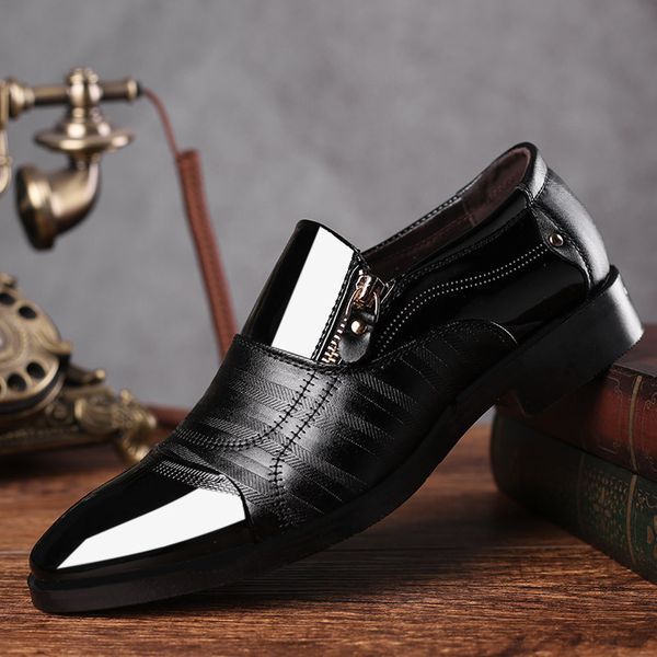 

dropshipping new spring fashion oxford business shoes genuine leather soft casual breathable men flats zip shoes, Black