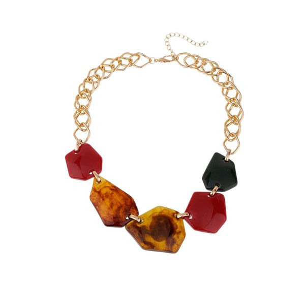 

national style necklace geometric acrylic ring buckle stitching alloy necklace simple clothing accessories, Silver