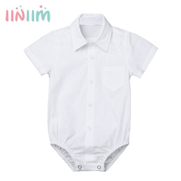 

infantil baby boys short sleeves lapel formal gentleman weeding party shirt romper jumpsuit for newborns baby clothing, Blue