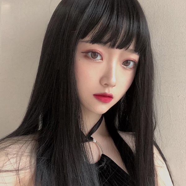 

synthetic wigs buqi 26" black long straight heat resistant hair cosplay with bangs for women daily party