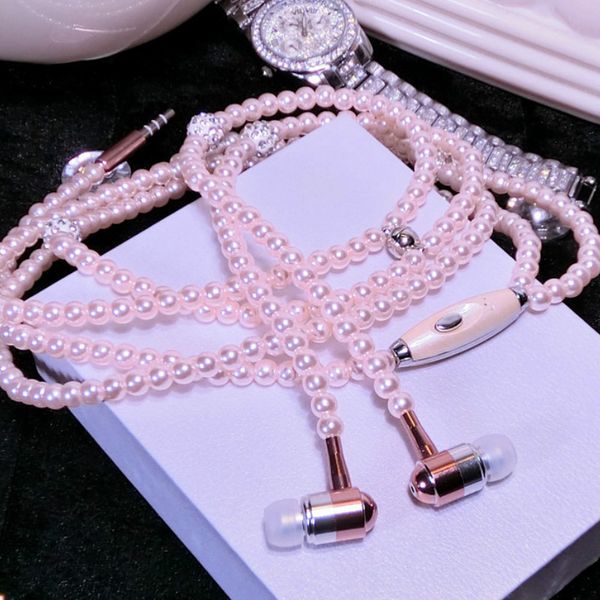 

headphone mp3 diamond pearl beads in ear necklace earphones with mic fashional gift girls phone earbuds headset gifts 3.5mm 2019